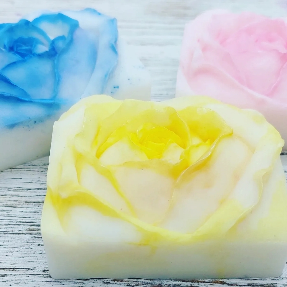 2 Handcrafted Rose Shaped Soaps,  Rose, Mica dusted Glycerin-based Shea Butter